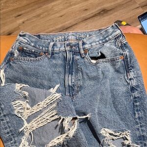 American Eagle Outfitters Light Blue Ripped Wide Leg Jeans